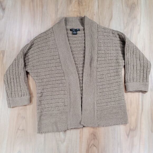 🔹️August Silk Brown Open Knit Cardigan Sweater Medium - Picture 1 of 8